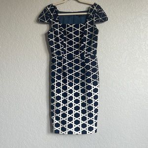 David Meister Geometric Shape Navy Cream Dress 6